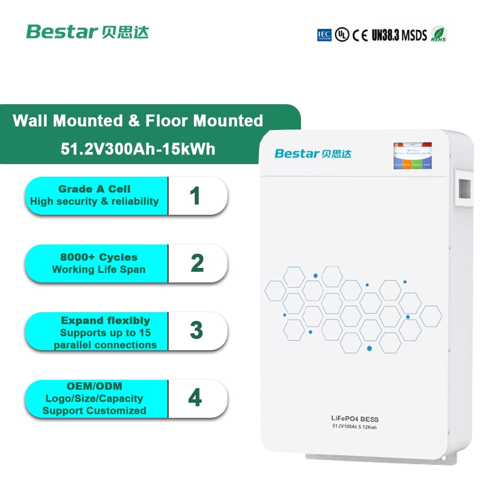 Bestar Residential Stackable Wall-Mounted LiFePO4 Solar Battery for Home Energy Storage System